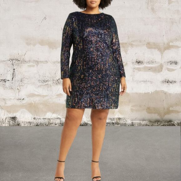 Chelsea28 NWOT Women's Sequin Long Sleeve Minidress in Navy Multi-Size 2X - Picture 1 of 7